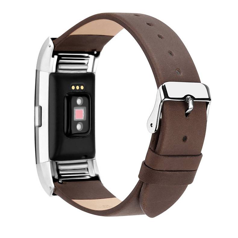 Fitbit Charge 2 basic leren band - donkerbruin - Horlogeband Armband Polsband