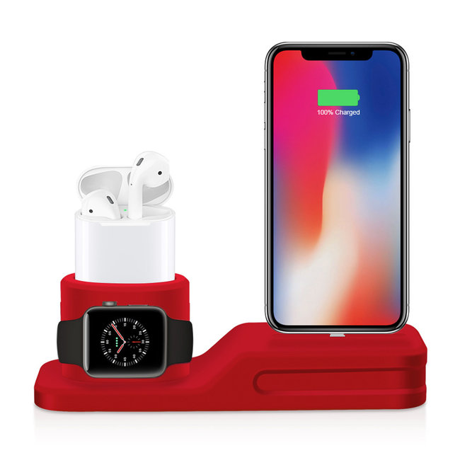 Goedkope Apple watch silicone 3 in 1 dock - rood - 123watches B.V.