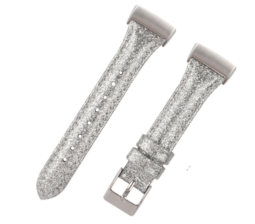 Fitbit Charge 4 Leren Glitter Bandje - Zilver