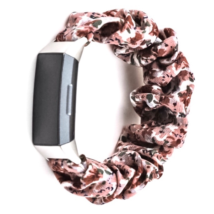 Fitbit Charge 3 Scrunchie Bandje - Bloemen Roze - ML