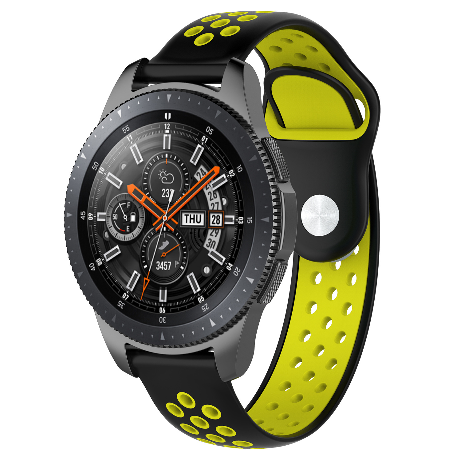Goedkope Samsung Galaxy Watch silicone dubbel band - zwart geel -  123watches B.V.