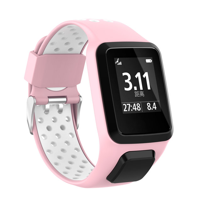 TomTom Runner / Spark / Adventure silicone dubbel gesp band - roze wit