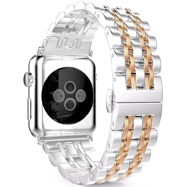 Apple watch rvs schakel band - zilver rose goud - 123watches B.V.