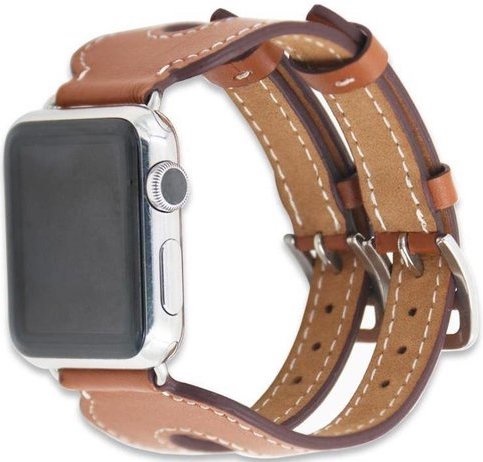 Apple Watch leren double gesp band - bruin - iwatch - Horlogeband Armband Polsband