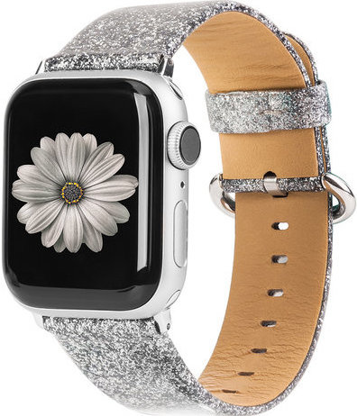 Apple watch leren glitter band - zilver - 123watches B.V.