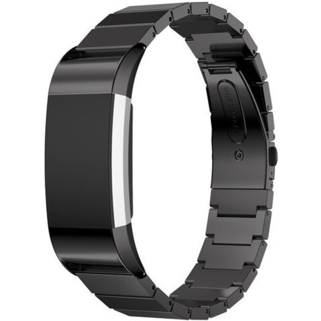 Merk 123watches Fitbit Charge 2 stalen schakel band - zwart