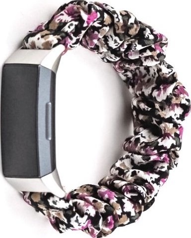 Fitbit Charge 3 Scrunchie Bandje - Bloemen Paars - ML