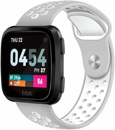 Versa Dubbel Sport Band - Maat ML - Grijs Wit - Geschikt Voor Fitbit - Horlogeband - Armband - Polsband