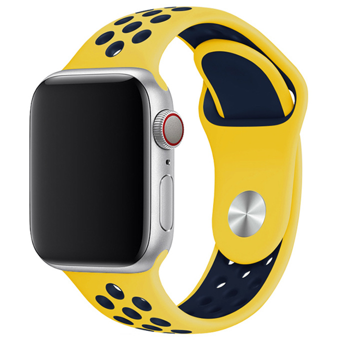 Apple Watch dubbel sport band - geel donkerblauw - iwatch - Horlogeband Armband Polsband