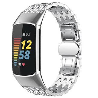 Merk 123watches Fitbit Charge 5 draak stalen schakel band - zilver