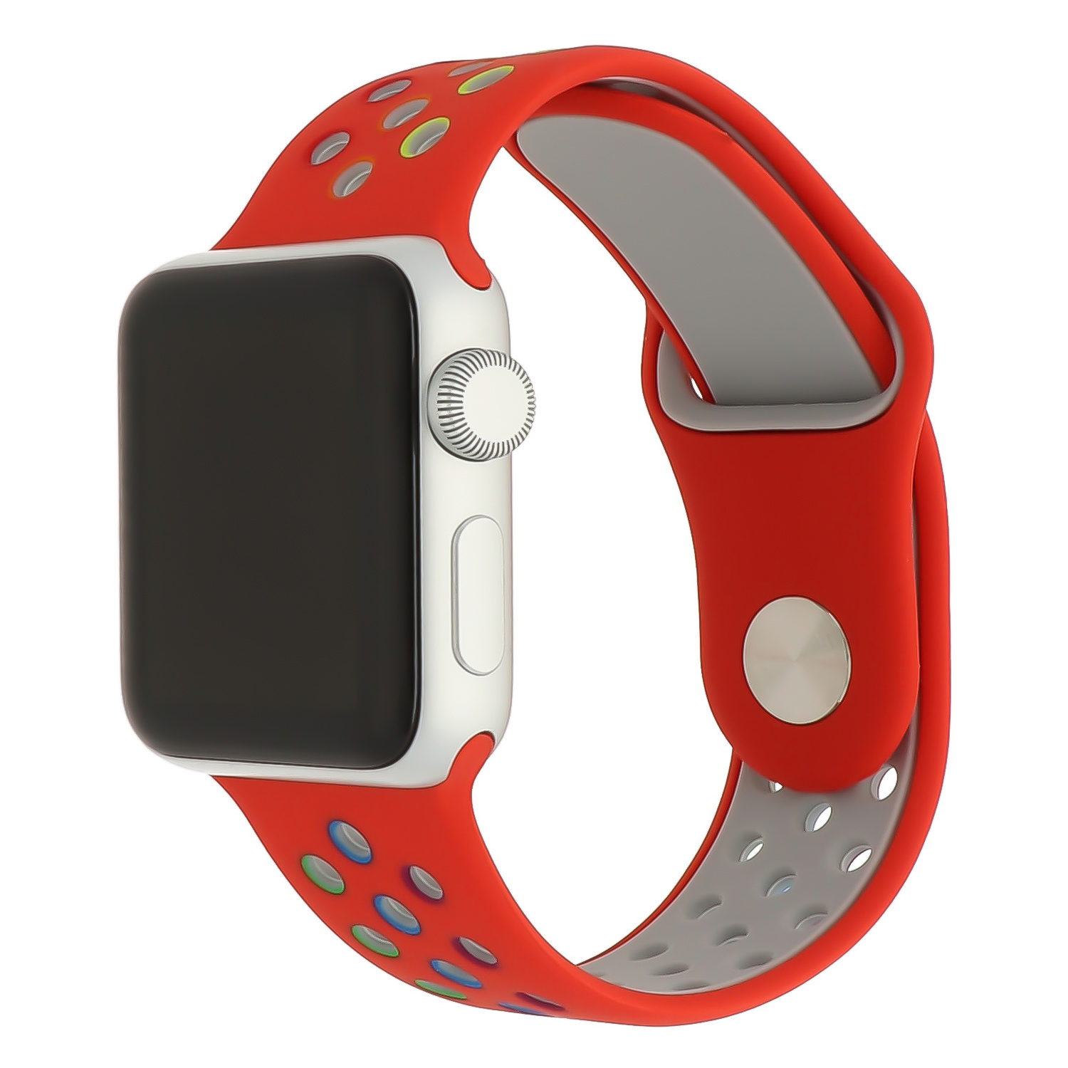 Apple Watch Dubbel Sport Bandje - Kleurrijk Rood - Geschikt voor 42mm/44mm/45mm/49mm - SM