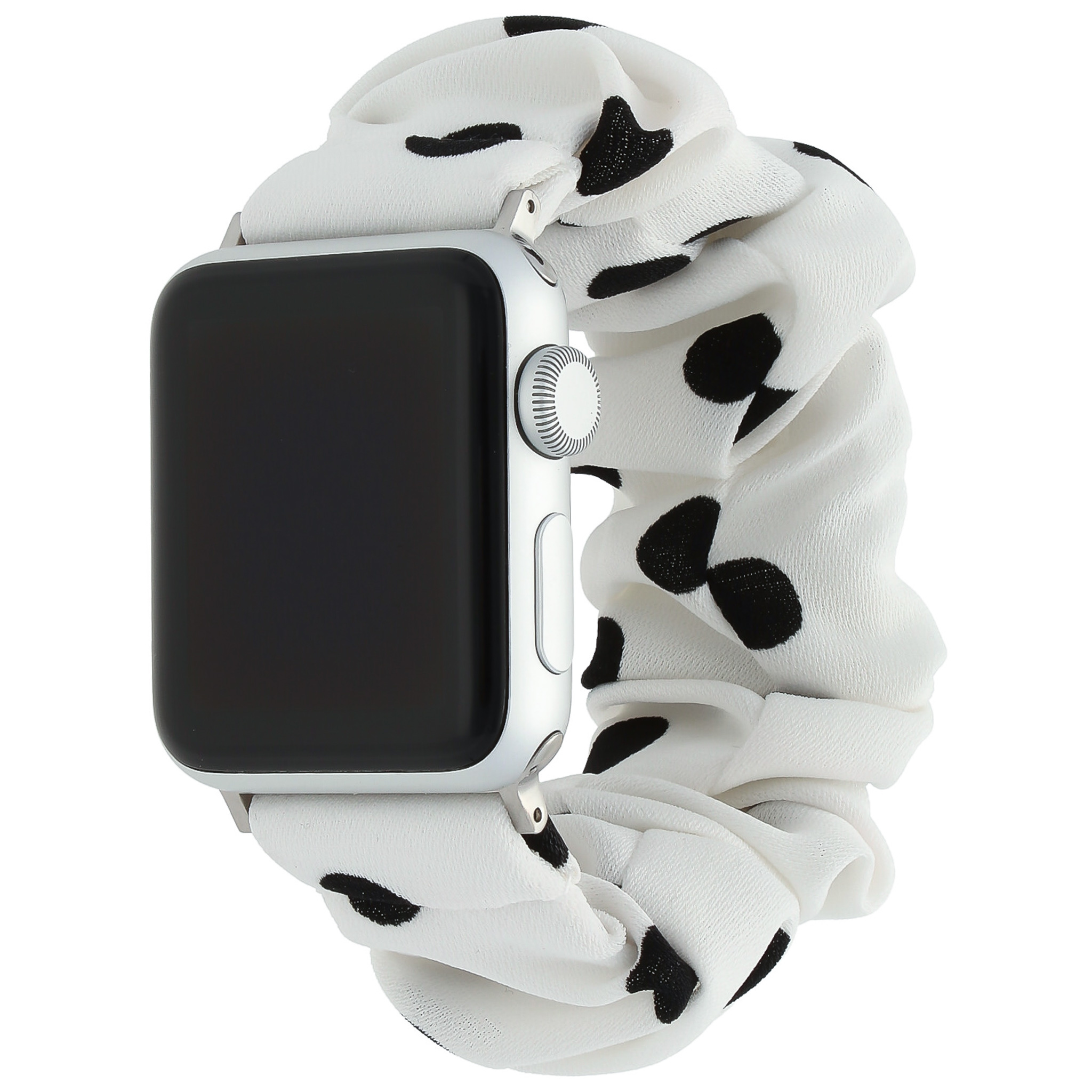 Apple Watch scrunchie band - wit met zwarte stippen - iwatch - Horlogeband Armband Polsband