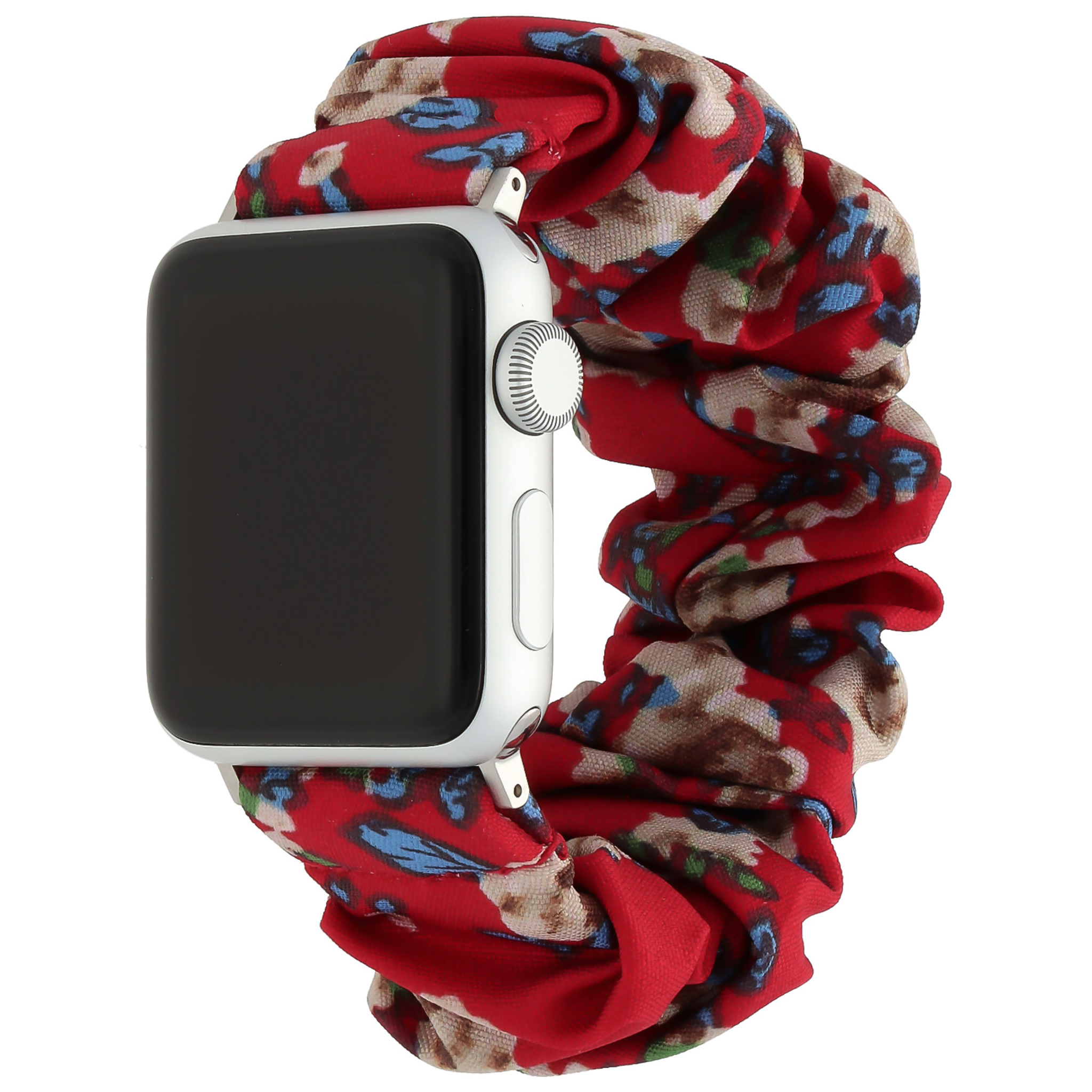 Apple Watch scrunchie band - rood met bloemen - iwatch - Horlogeband Armband Polsband