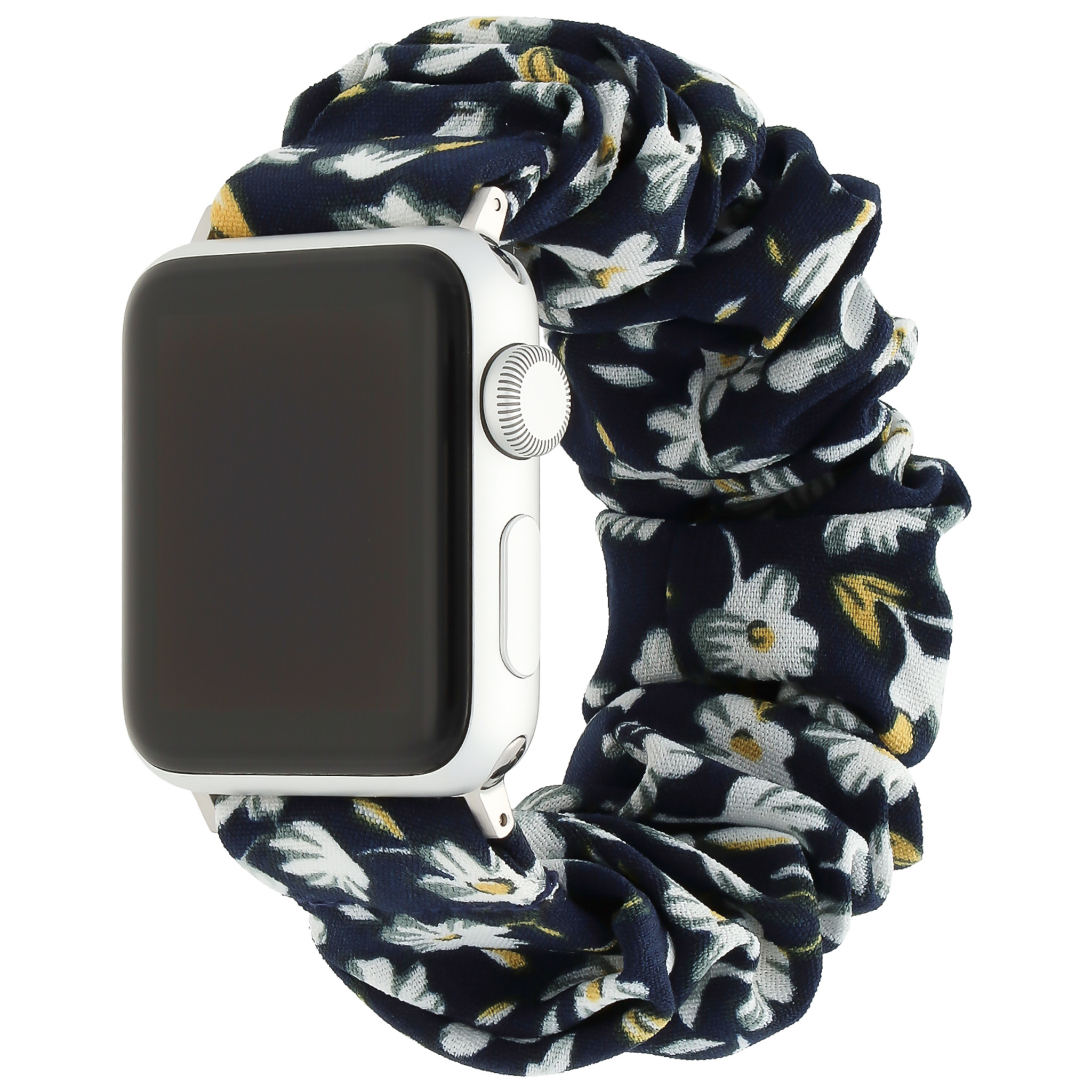 Apple Watch scrunchie band - donker blauw bloemen - iwatch - Horlogeband Armband Polsband