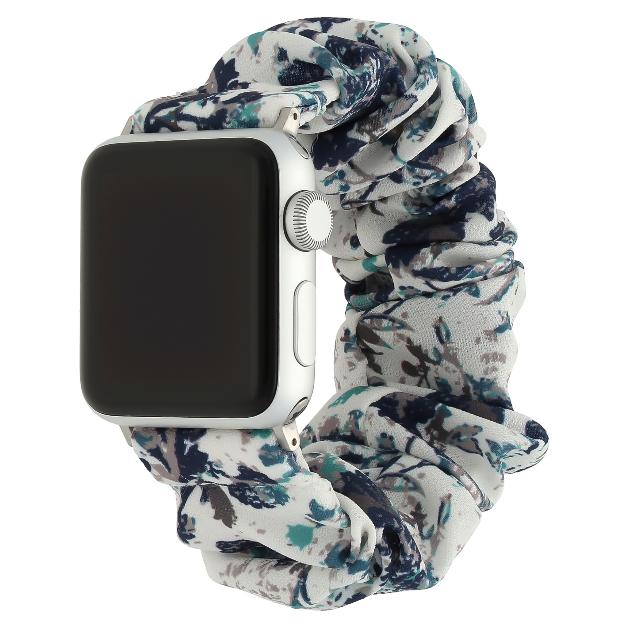 Apple Watch scrunchie band - wit met bladeren - iwatch - Horlogeband Armband Polsband
