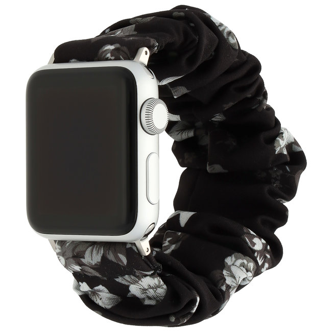 Apple Watch scrunchie band - zwart met rozen
