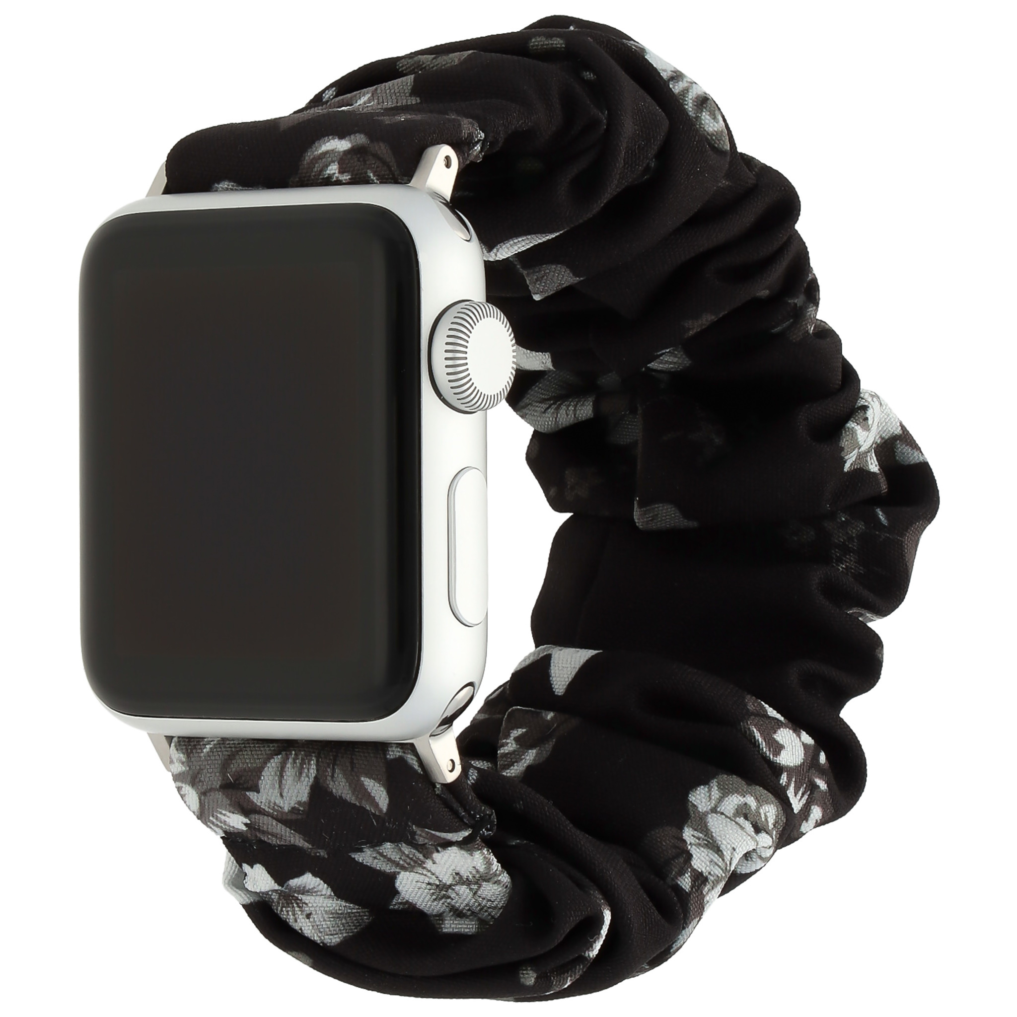 Apple Watch scrunchie band - zwart met rozen - iwatch - Horlogeband Armband Polsband