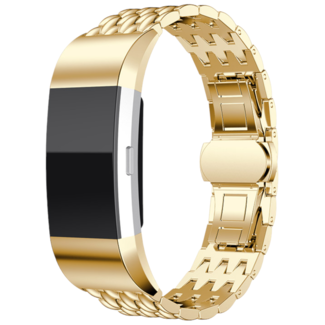 Merk 123watches Fitbit Charge 2 draak stalen schakel band  - goud