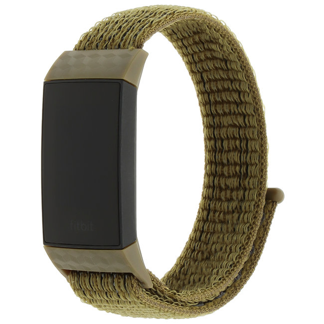 Merk 123watches Fitbit Charge 3 & 4 nylon sport band - olijf