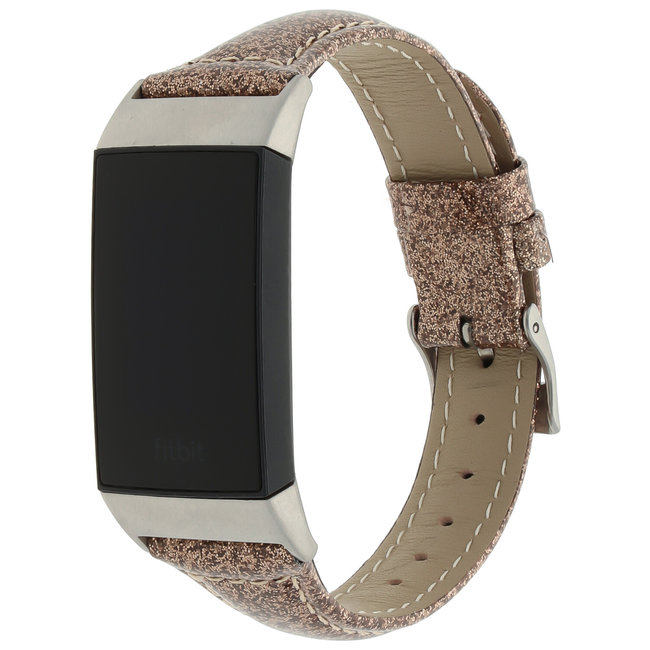 Fitbit Charge 3 & 4 leren glitter band - bruin