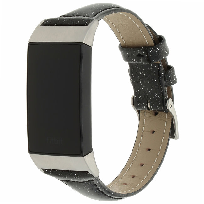 Merk 123watches Fitbit Charge 3 & 4 leren glitter band - zwart