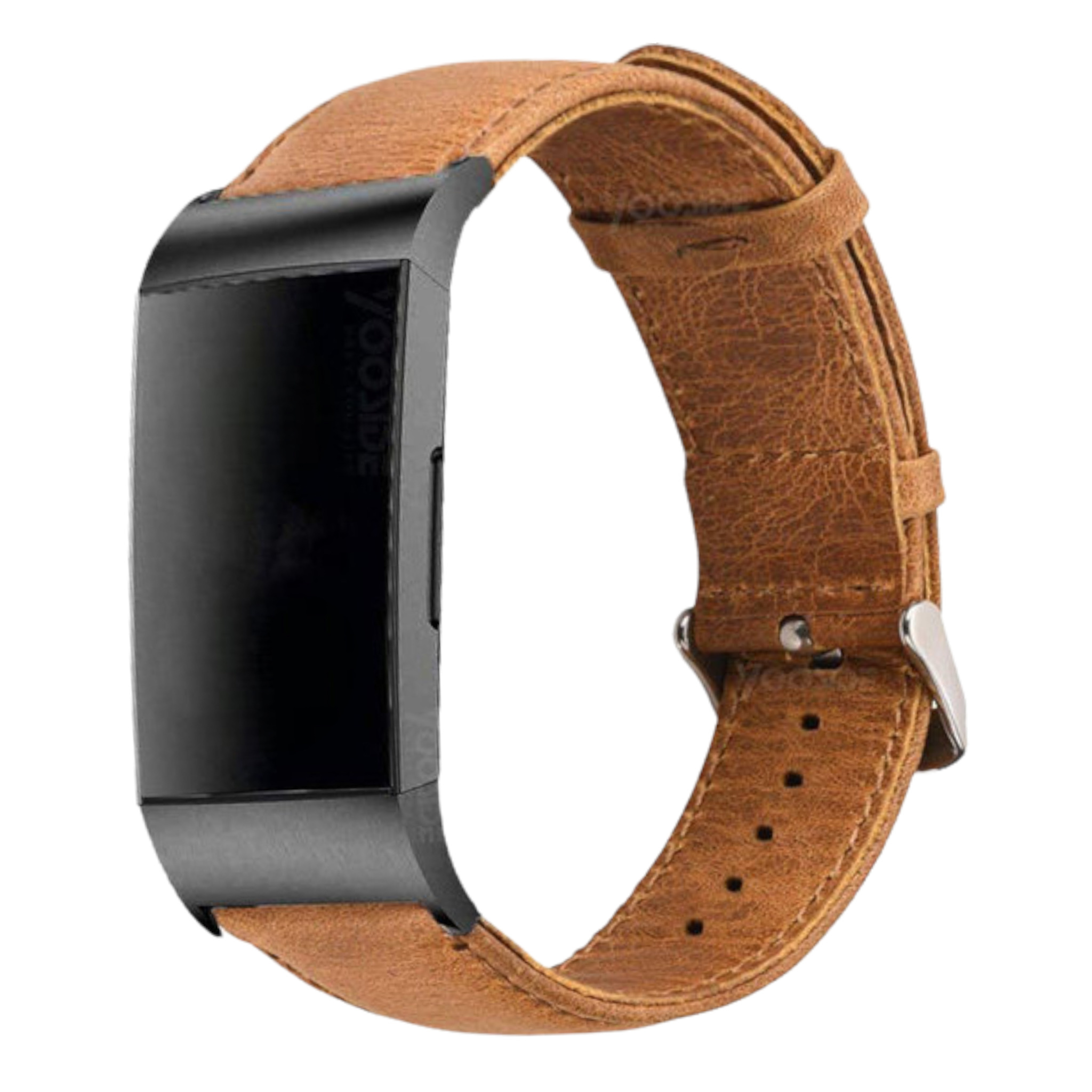 Charge 3 & 4 Genuine Leren Band - Lichtbruin - Geschikt Voor Fitbit -  Horlogeband - Armband - Polsband