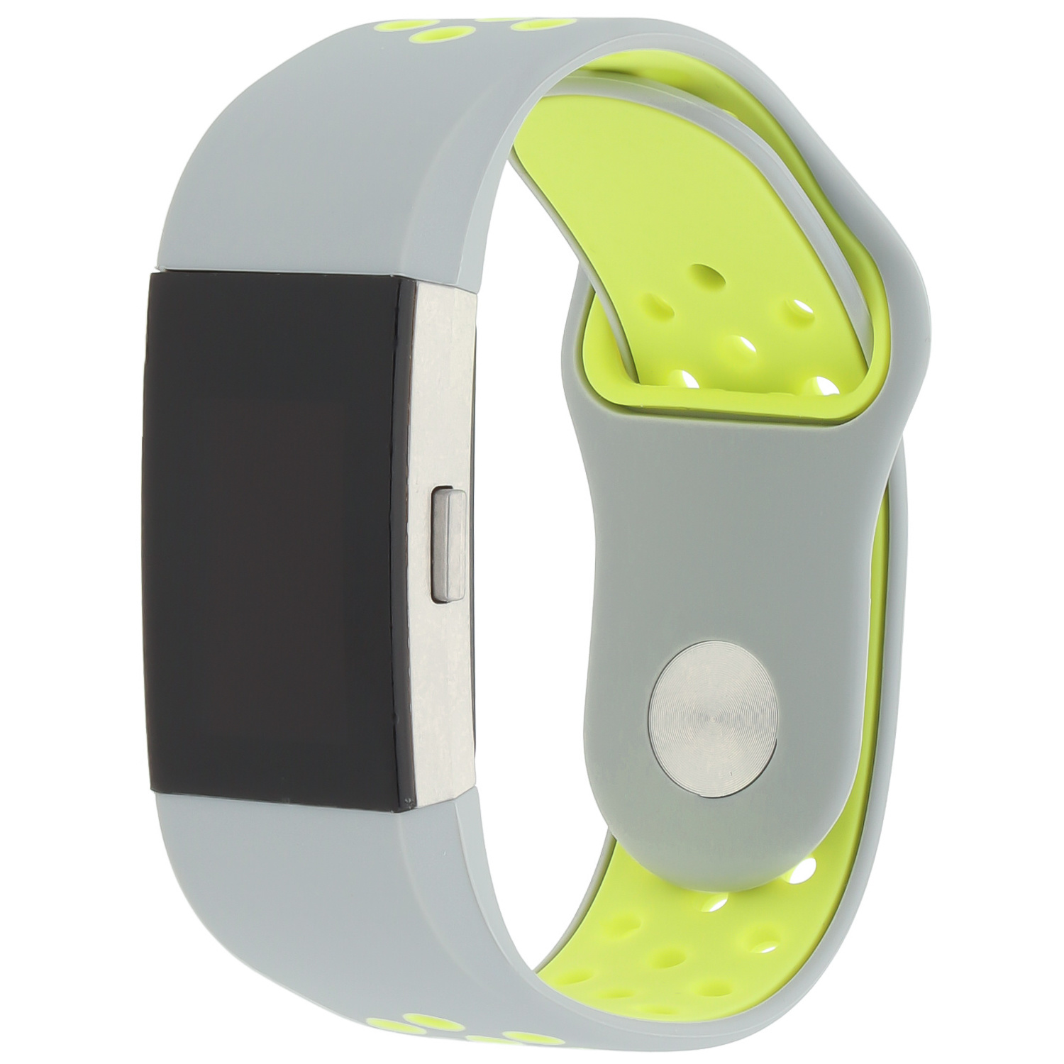 Charge 2 Sport Band - Maat ML - Grijs Geel - Geschikt Voor Fitbit - Horlogeband - Armband - Polsband