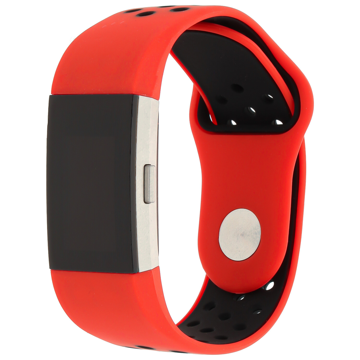 Charge 2 Sport Band - Maat ML - Rood Zwart - Geschikt Voor Fitbit - Horlogeband - Armband - Polsband