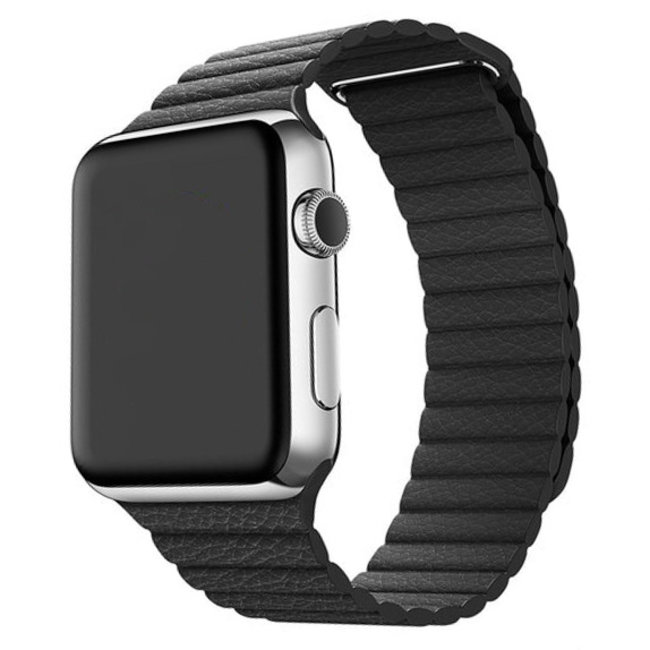 Apple watch PU leather ribbed band - black