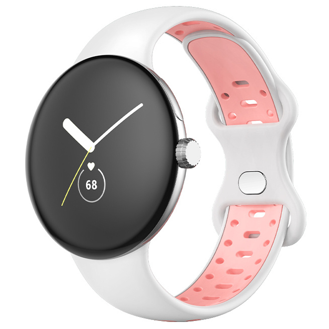 Google Pixel Watch dubbel sport band - wit roze - Horlogeband Armband Polsband