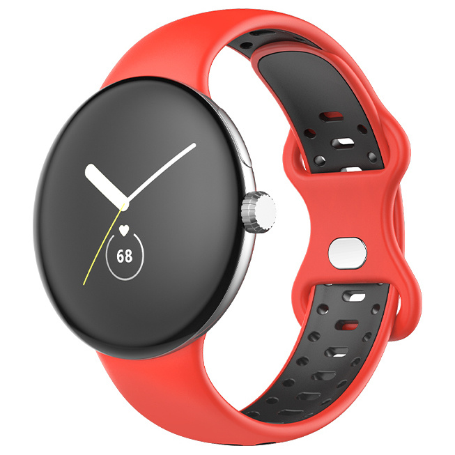 Google Pixel Watch dubbel sport band - rood zwart - Horlogeband Armband Polsband