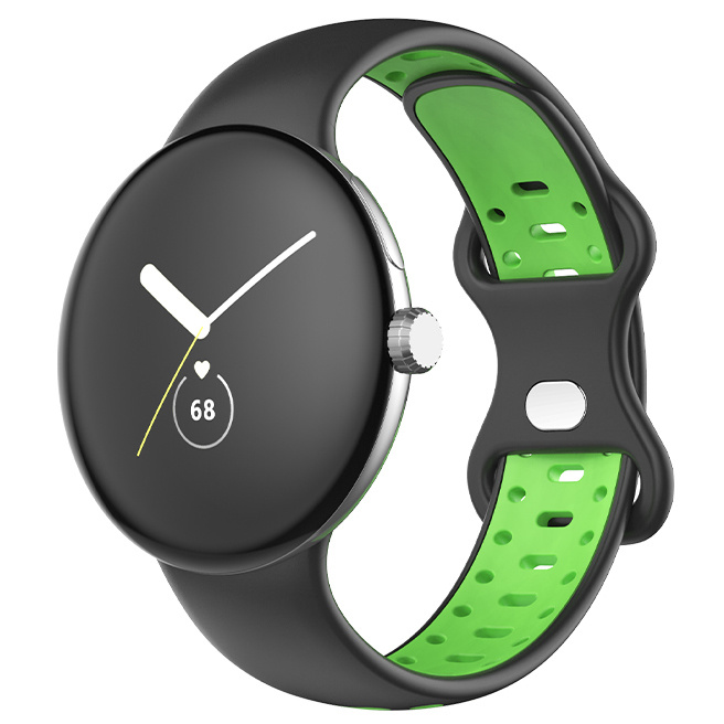 Google Pixel Watch dubbel sport band - zwart groen - Horlogeband Armband Polsband