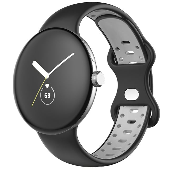 Google Pixel Watch dubbel sport band - zwart grijs - Horlogeband Armband Polsband