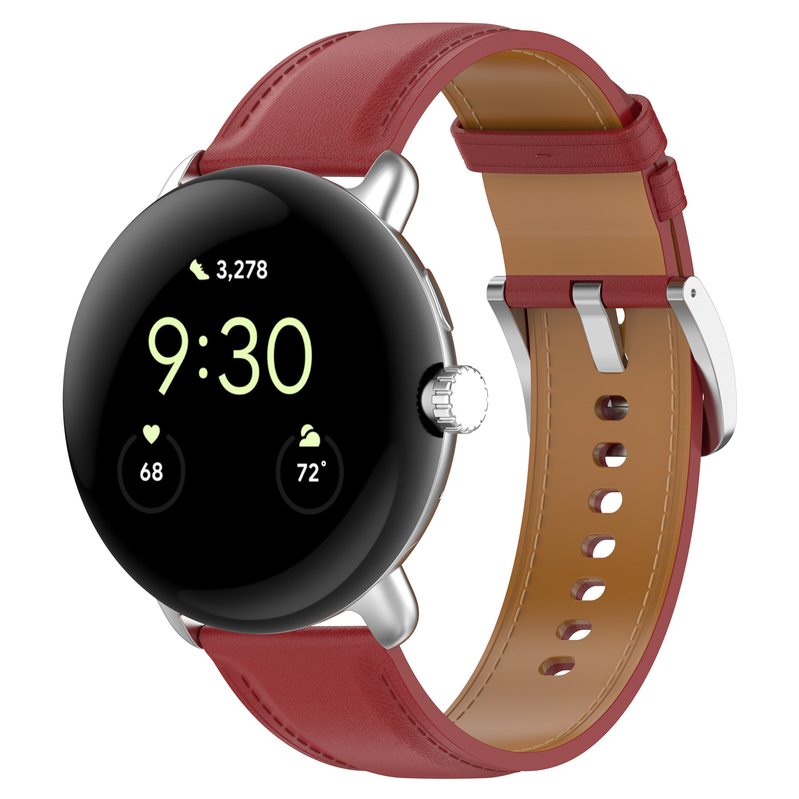 Google Pixel Watch leren band - rood - Horlogeband Armband Polsband
