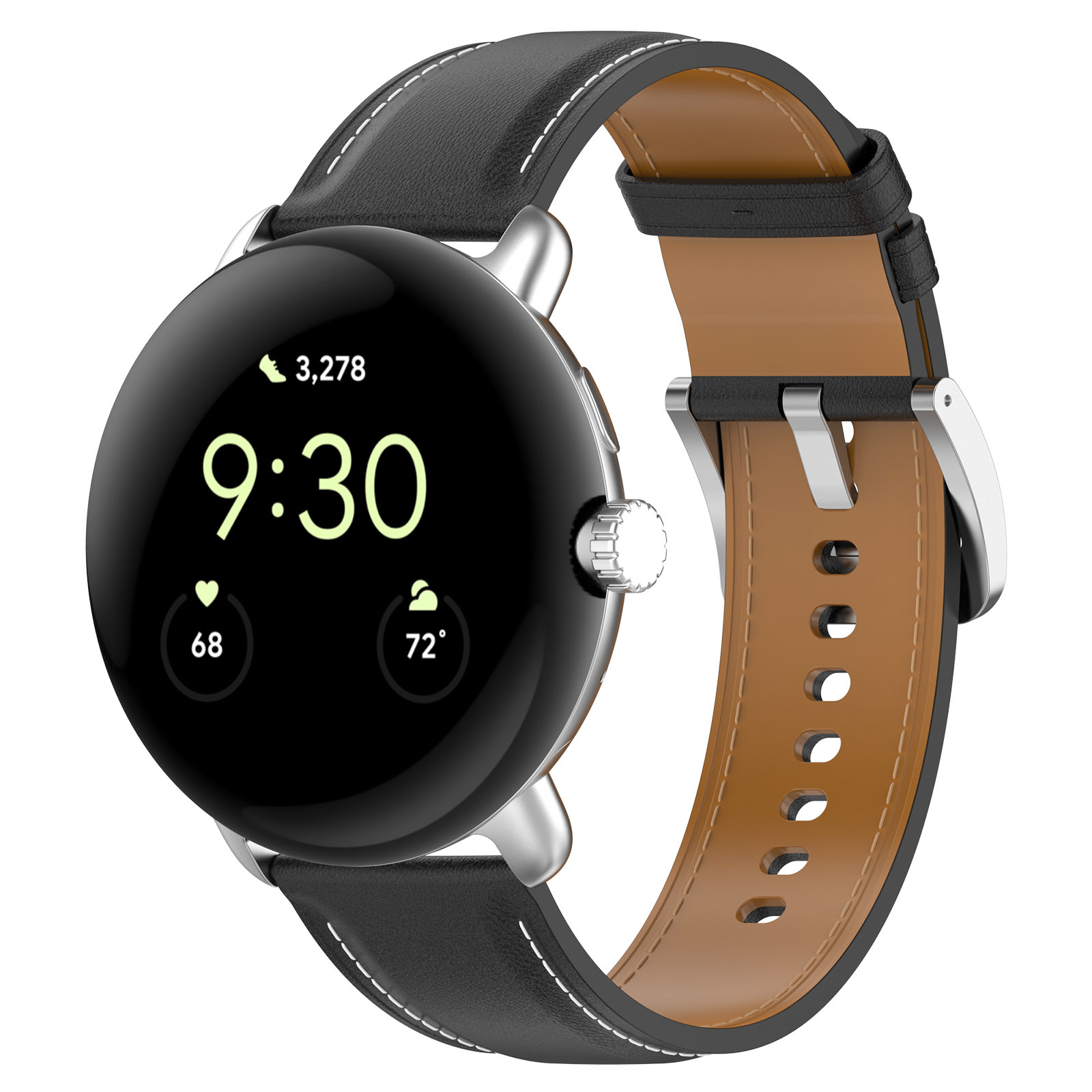 Google Pixel Watch leren band - zwart - Horlogeband Armband Polsband