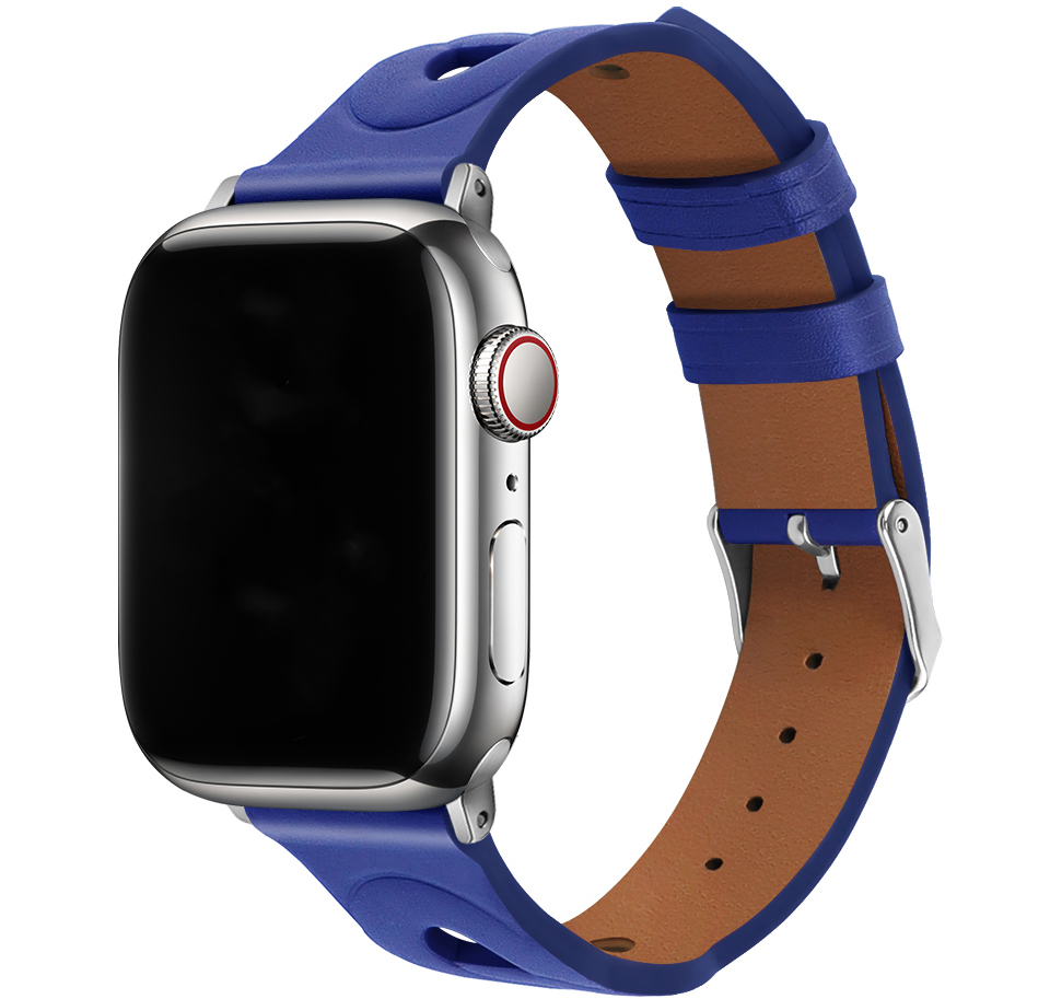Apple Watch PU Leren Hermes Ring Bandje - Lichtblauw - Geschikt voor 42mm/44mm/45mm/49mm