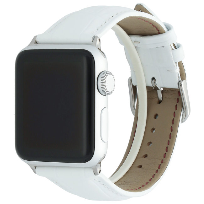 Apple watch leather crocodiles band - white