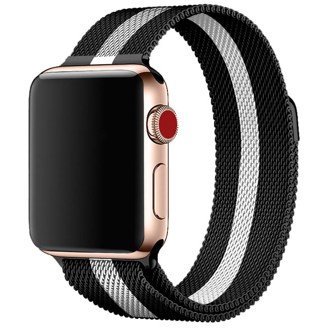 Apple Watch milanese band - zwart wit gestreept