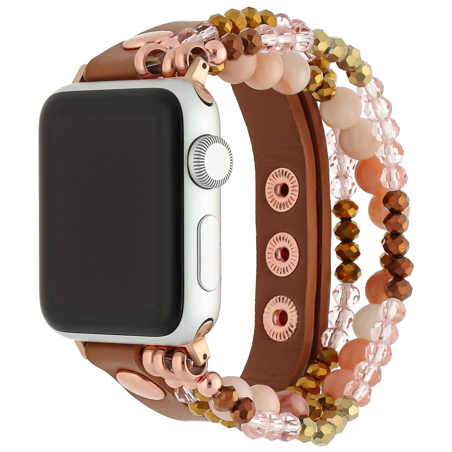 Apple Watch Leren Sieraden Bandje - Bruin - Geschikt voor 42mm/44mm/45mm/49mm