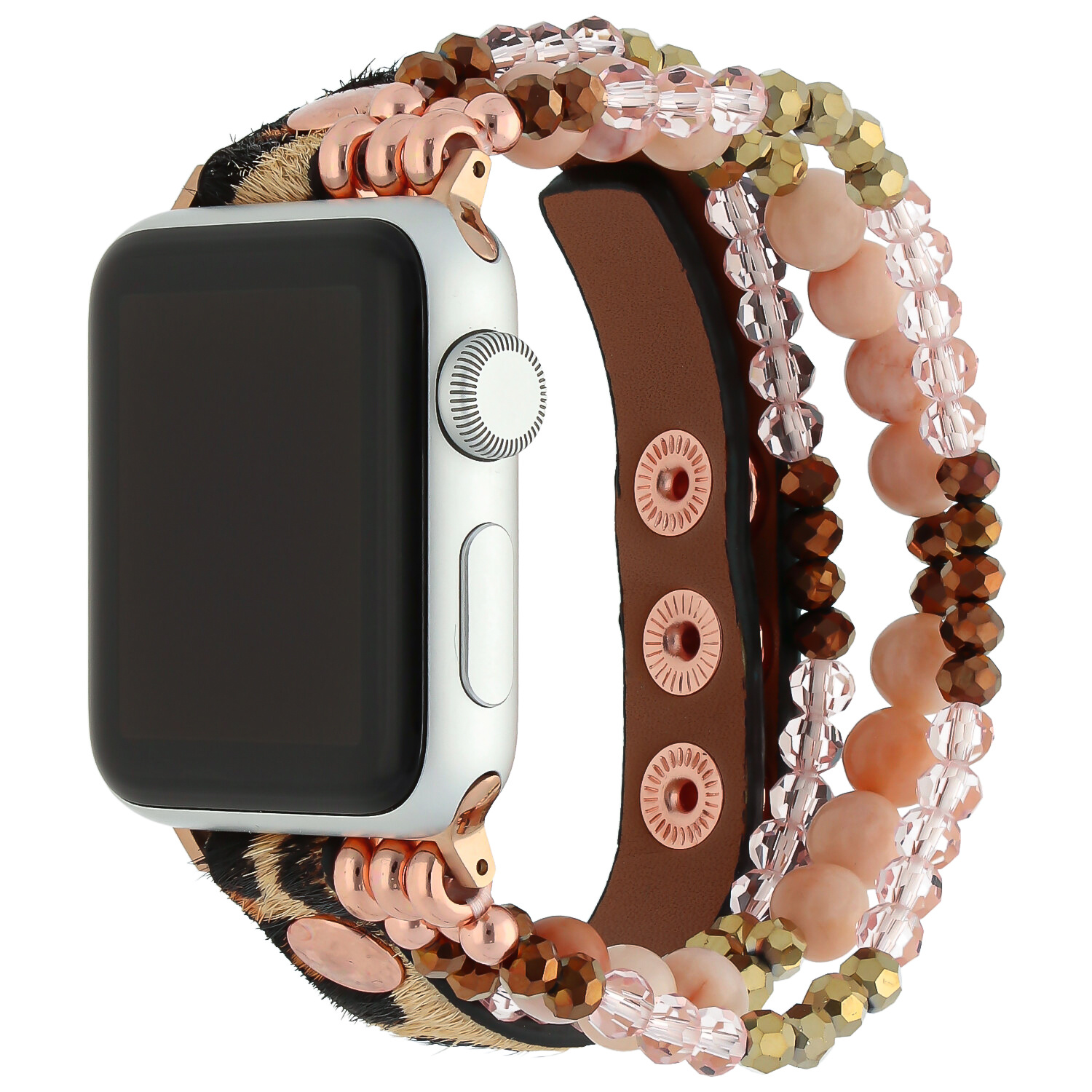 Apple Watch Leren Sieraden Bandje - Luipaard Rose Goud - Geschikt voor 42mm/44mm/45mm/49mm