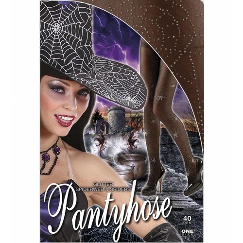 Panty Zilver Glitter Met Spinneweb En Spinnen