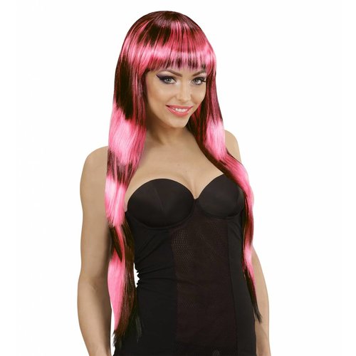 Widmann Pruik Fashion Streaks Zwart/Roze