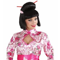 Pruik Geisha Met Bloem En Chopsticks
