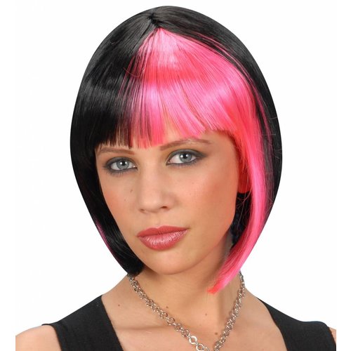 Pruik Zoey Zwart Met Roze Highlights