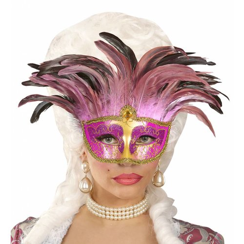 Widmann Masker Countess Met Glitters En Veren roze