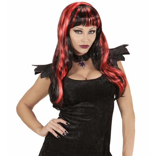 Pruik Halloween Zwart/Rood