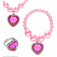 Ketting Armband Ring Strass Hart Roze