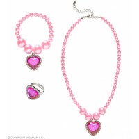 Ketting Armband Ring Strass Hart Roze