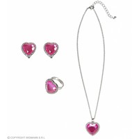 Ketting Oorbellen Armband Strass Roze