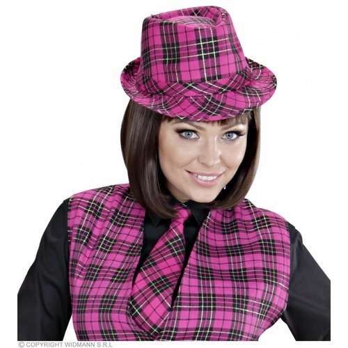 Widmann Fedora Roze Met Tartan Print